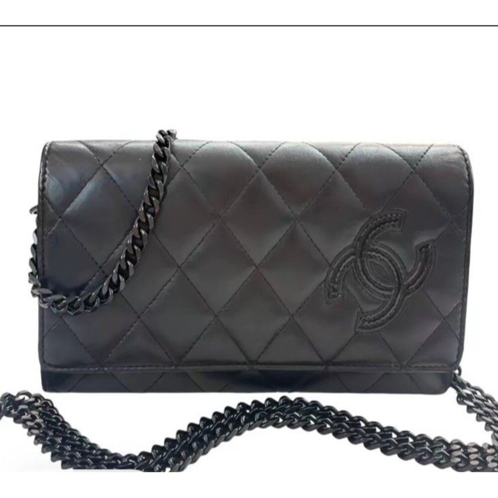 Authentic Chanel Black Quilted Lambskin Wallet On Chain WOC Crossbody Matte